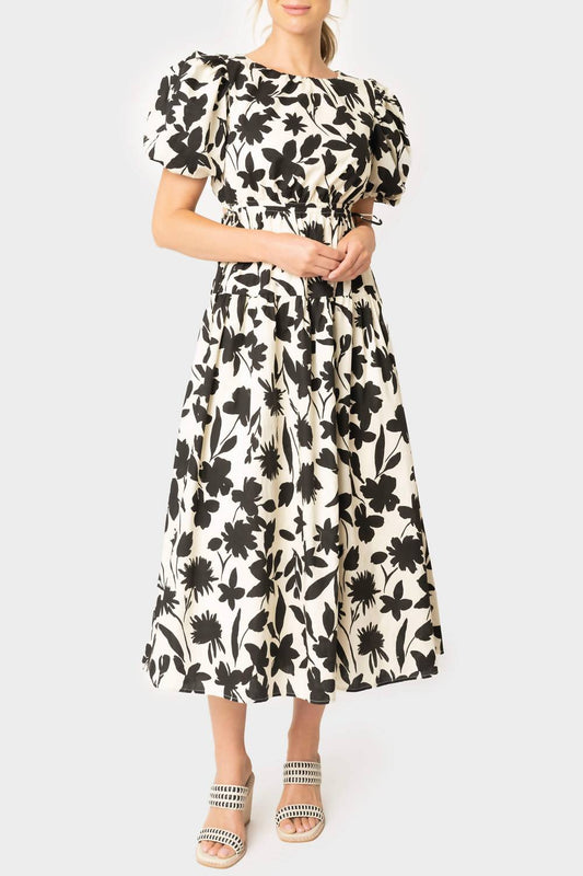 Moon River - Floral Print Cut Out Shirred Midi Dress