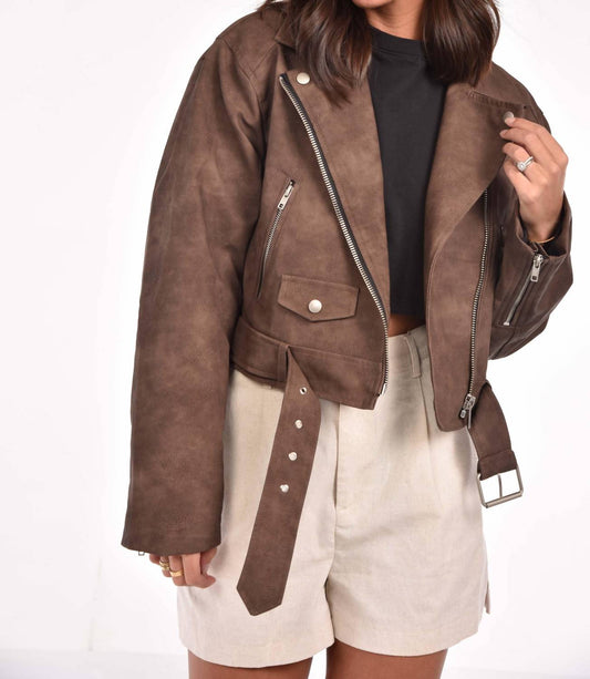 Et Clet - Oversized Crop Faux Leather Jacket
