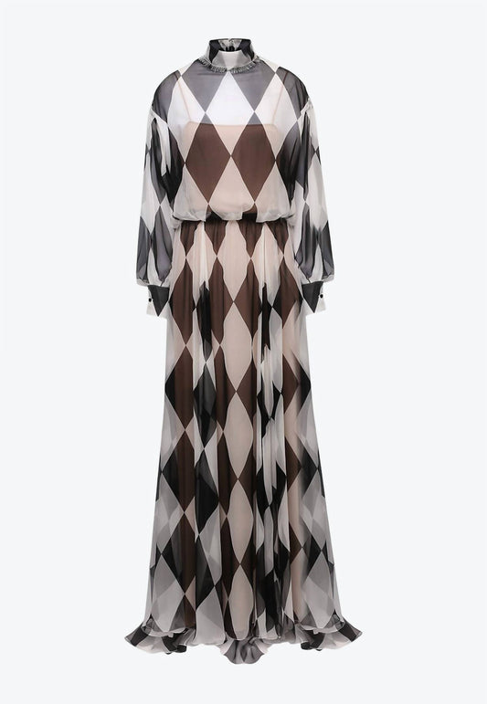Valentino - Women's Geometrical Print Silk Chiffon Maxi Dress