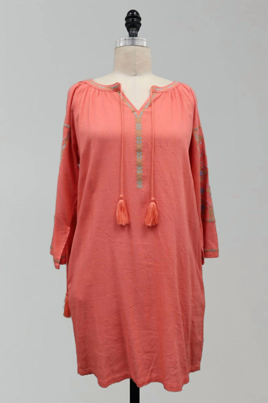 Paparazzi - Women's Linen Blend Embroidered Peasant Dress