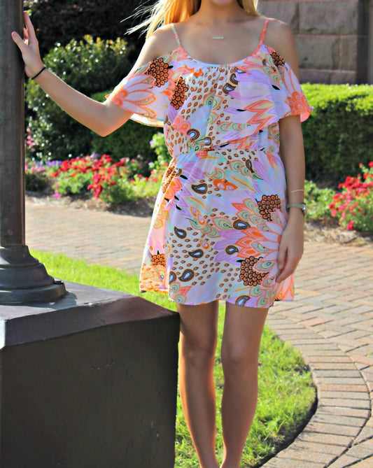 Glam - Feather Floral Cape Spg Dress