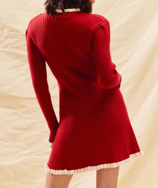 So Me - Cindy Contrast Edge Rib Flared Mini Sweater Dress