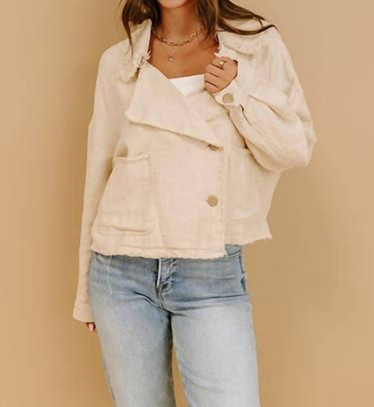 Lalavon - Collar Button Raw Hem Jacket