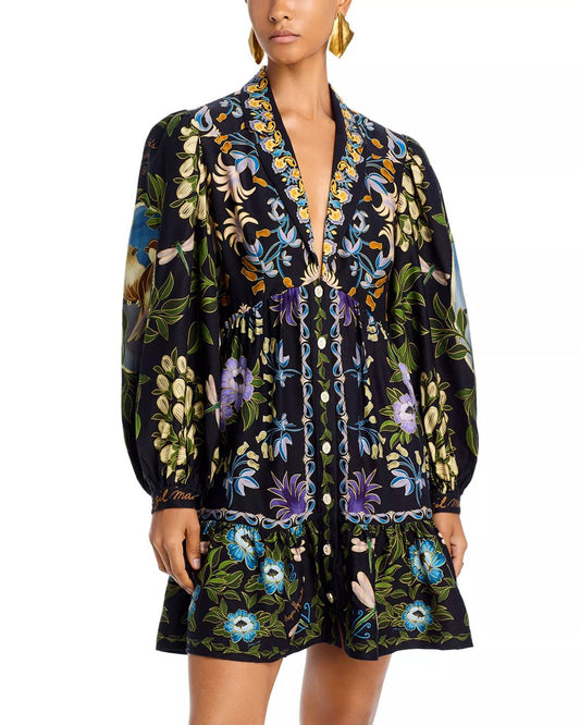 Farm Rio - Winter Garden Long Sleeve Mini Dress