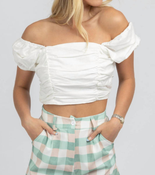 LINEN PUFF SLEEVE OPEN-BACK CROP