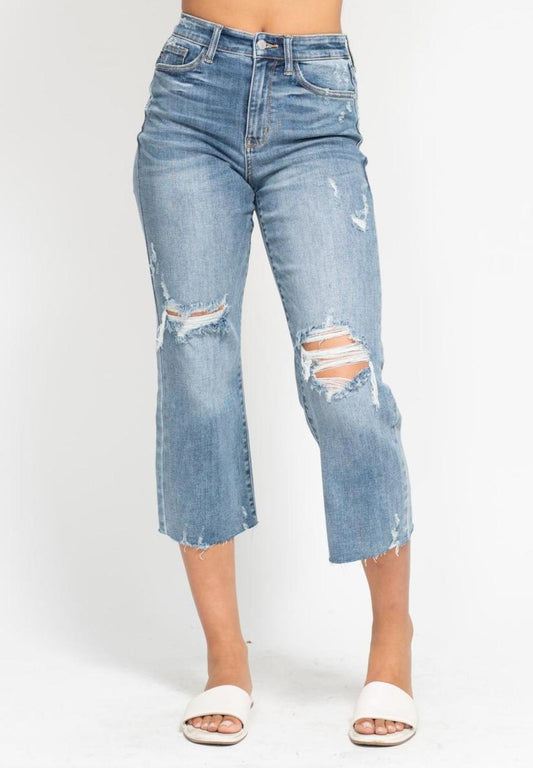 Judy Blue - High Waist Wide Leg Crop Distressing Jean