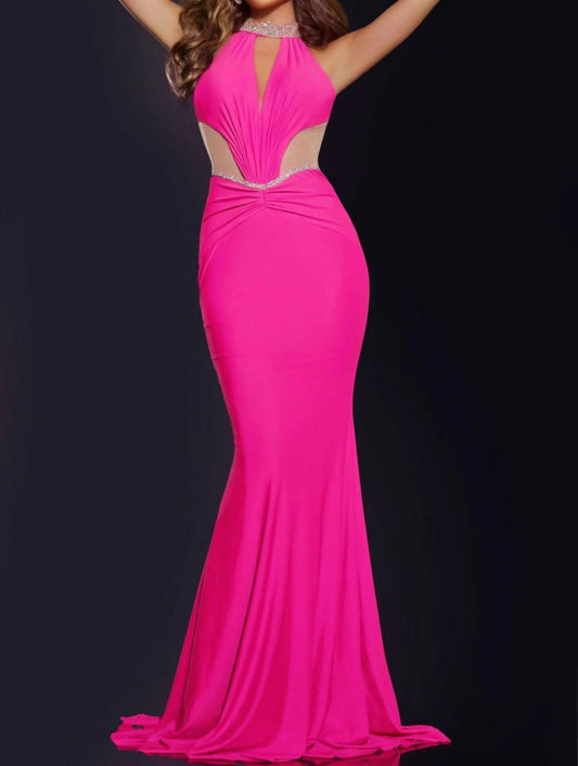 Jovani - Halter Neck Fitted Gown