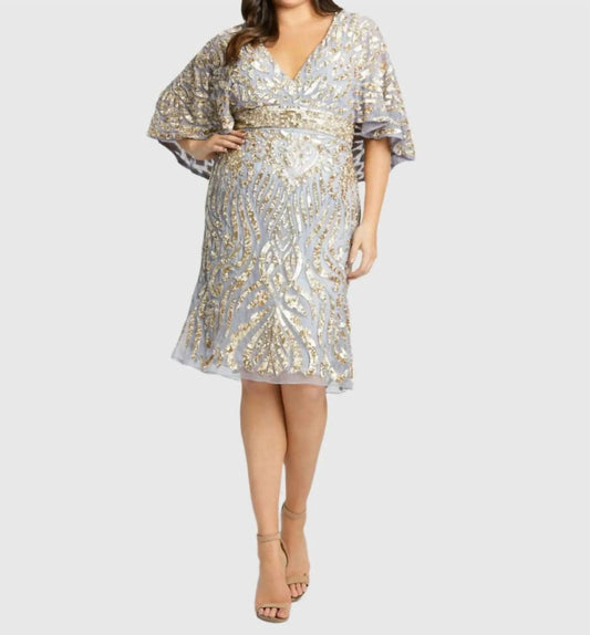 Ieena For Mac Duggal - Embellished Cape Sleeve Cocktail Dress
