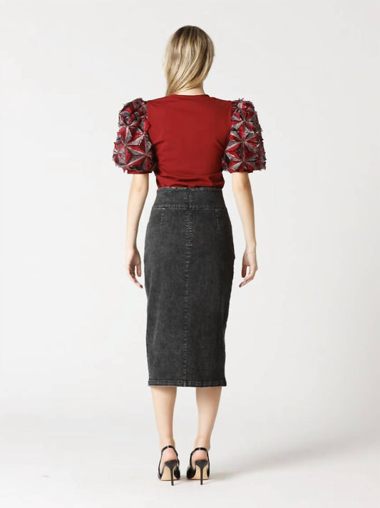 Gracia - High Rise Midi Denim Skirt