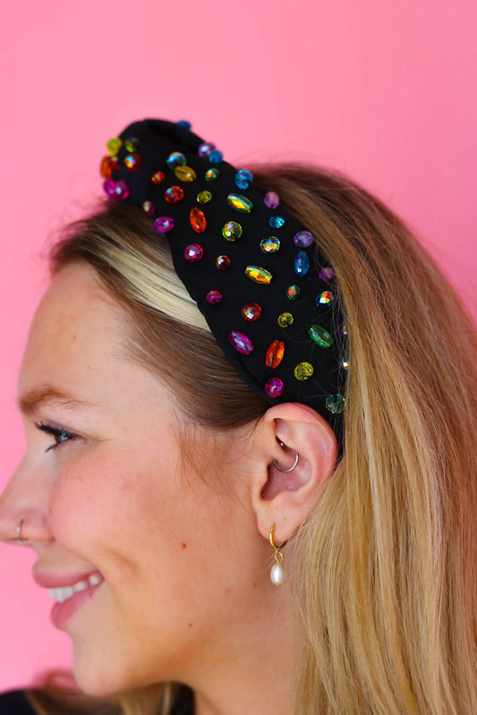 Brianna Cannon - Adult Size Black Headband With Rainbow Beads