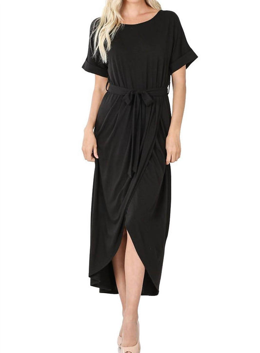 Zenana - Belted Short Sleeve Tulip Dress