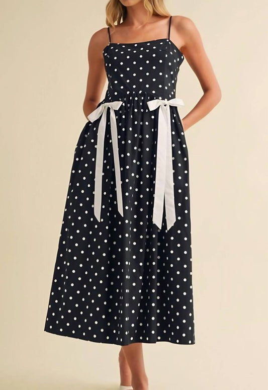 Knit & Lounge - Adjustable Straps Polka Dot Midi Sundress