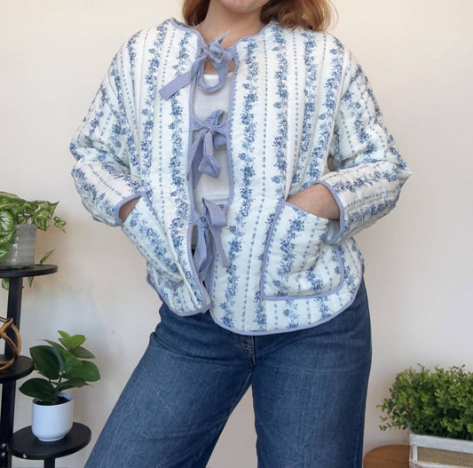 Peach Love - Floral Quilted Bow Jacket