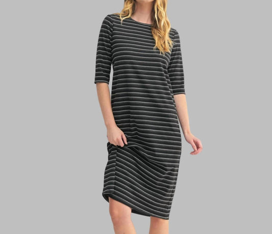 Fun 2 Fun - Quarter Sleeve Stripe Knit Dress