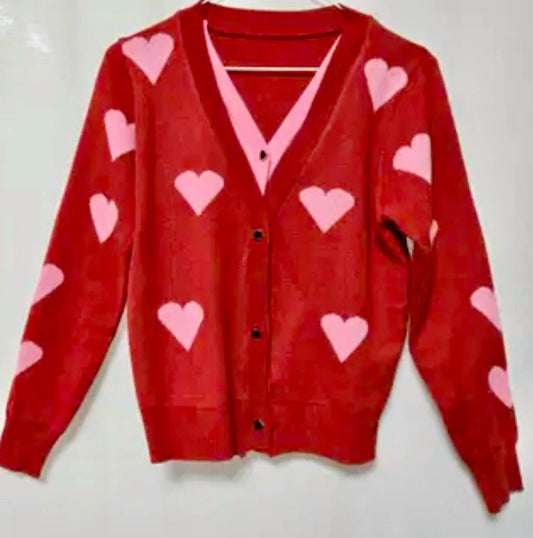 Jayley - V-Neck Heart Cardigan with Heart Buttons