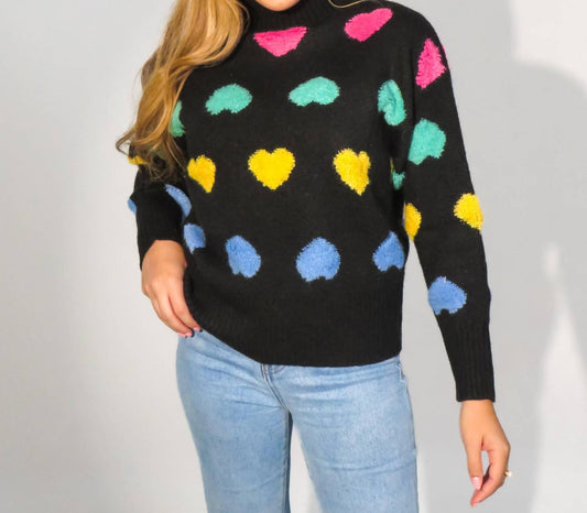 J.Nna - Multi Color Heart Mock Neck Sweater