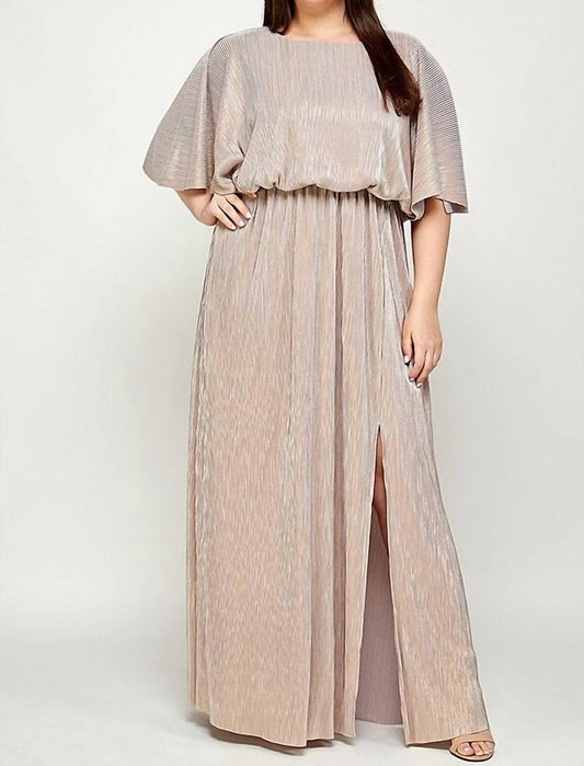 See And Be Seen - Cape Metallic Pleated Maxi Dress - Plus