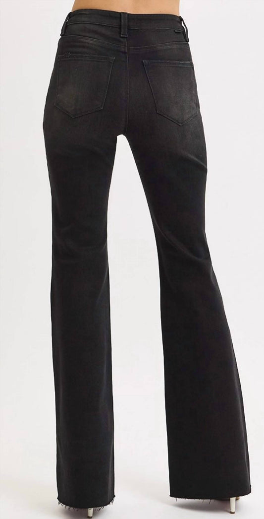 Risen - High Rise Flare Raw Cut Hem Jeans
