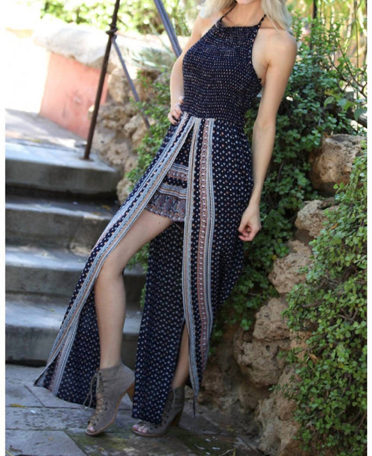 Angie - Twin Print Halter Maxi Romper