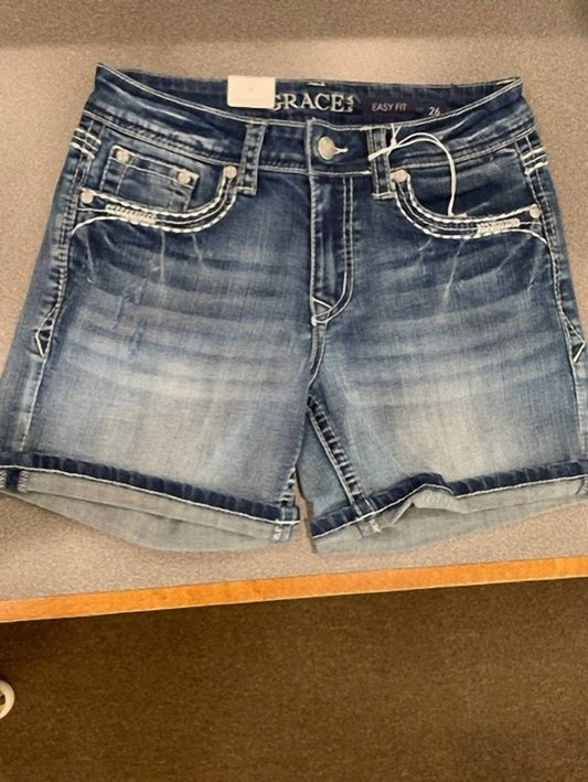 Grace In La - Women's Easy Fit Jean Shorts With Thick Stitching