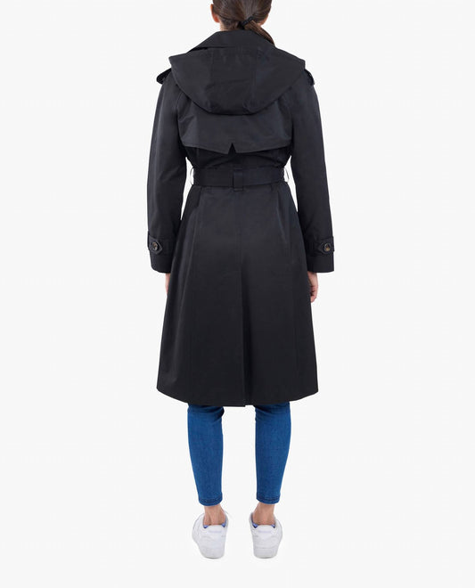 London Fog - Single Breasted Belted Raincoat With Hood
