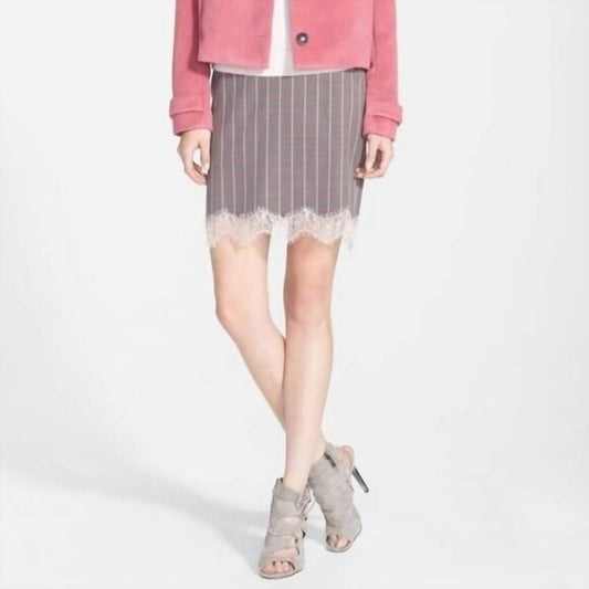 Chelsea28 - Lace Trim Plaid Pencil Skirt