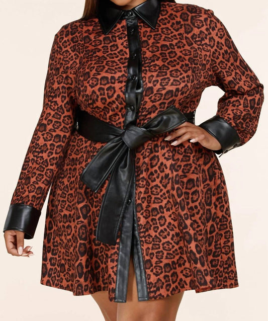 L'Atiste - Leopard Faux Shirt Dress - Plus