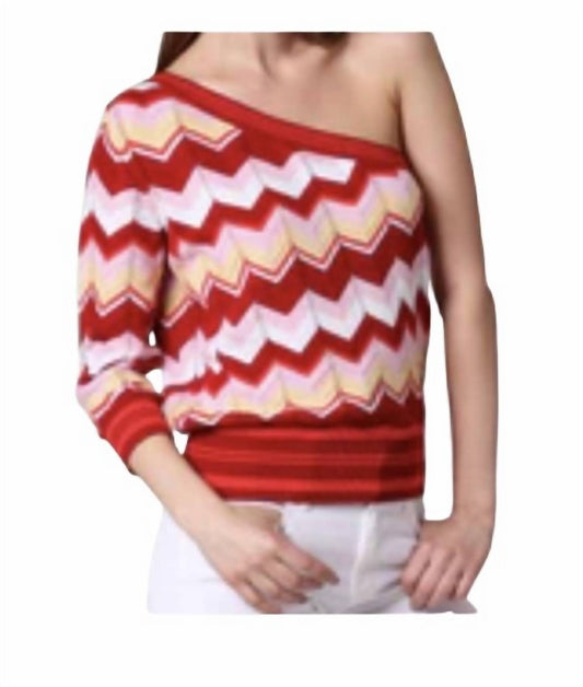 Minnie Rose - Chevron One Shoulder Top