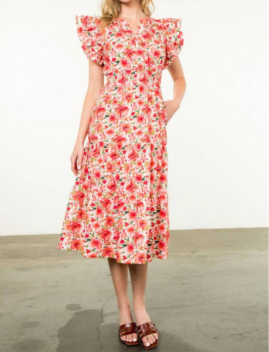 Thml - Ruffle Sleeve Floral Midi Dress