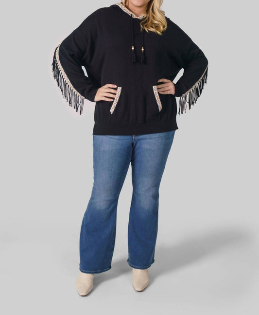 Minnie Rose - Cotton Cashmere Embroidered Fringe Hoodie - Plus