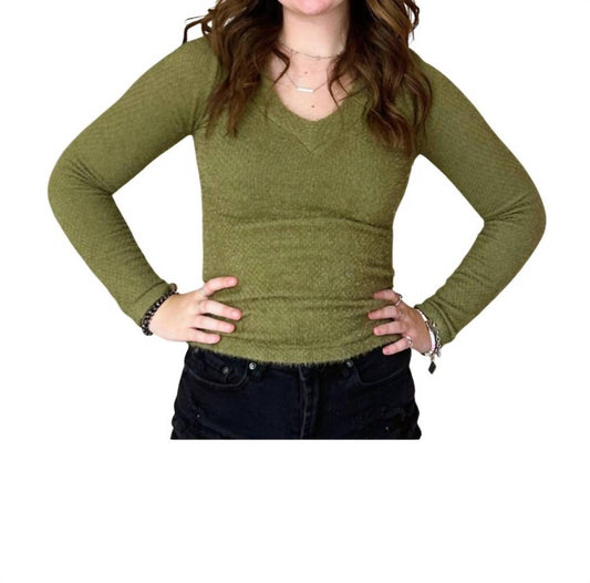 Scala - Long Sleeve Furry V Neck Sweater