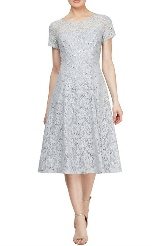 Cap Sleeve Tea Length Sequin Lace Dress