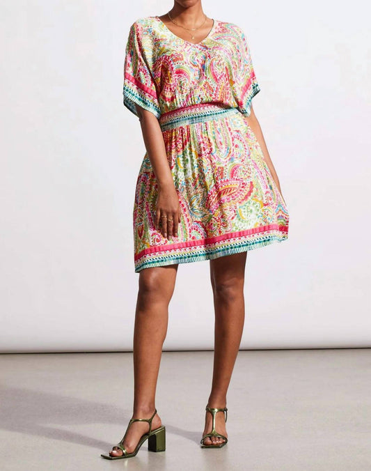 Tribal - Printed V-neck Dolman Sleeve Dress