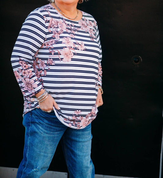 Multiples - 3/4 Sleeve Bateau Side Top