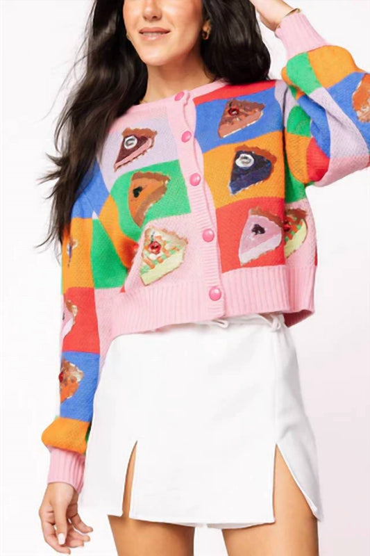 Queen Of Sparkles - RAINBOW COLORBLOCK PIECE OF PIE BUTTON UP SWEATER
