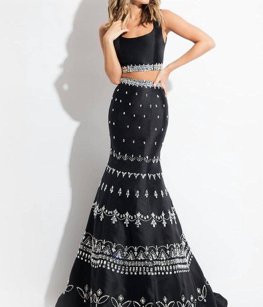 Rachel Allan - Two-piece Mikado Prom Gown With Rhinestones