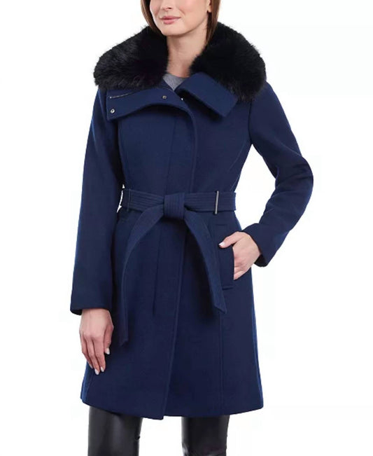Michael Kors - Wool Blend Belt Faux Fur Coat