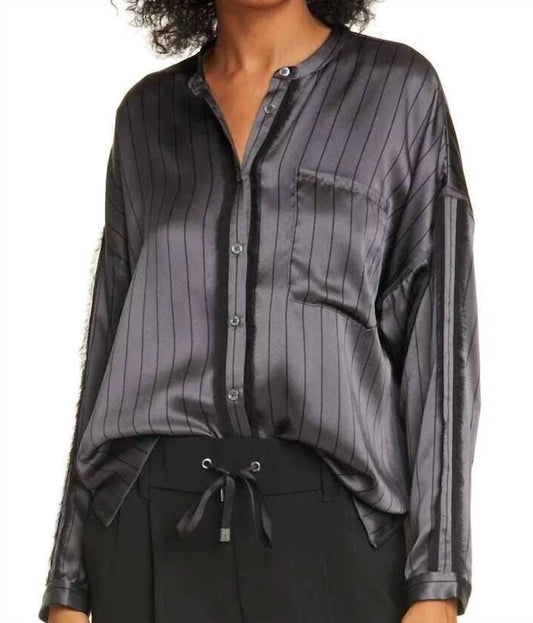 Atm - SILK STRIPED BUTTON DOWN SHIRT WITH FRINGE