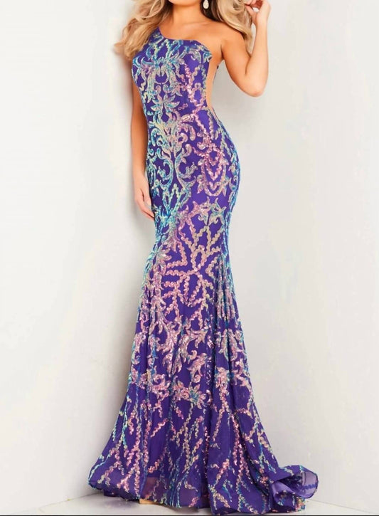 Jovani - One Shuolder Sequin Mermaid Dress