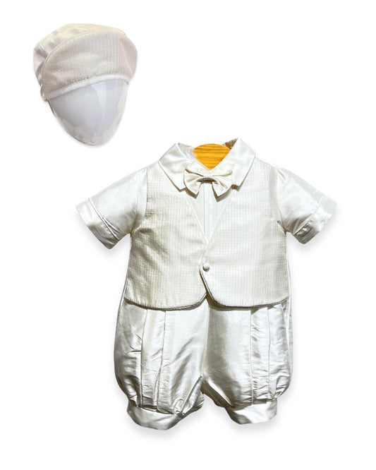 L'Pety Canar - Boy's Knickers Short Sleeve Romper With Champagne Piping