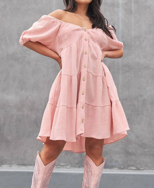 Ces Femme - Solid Gauze Balloon Sleeve Tiered Mini Dress