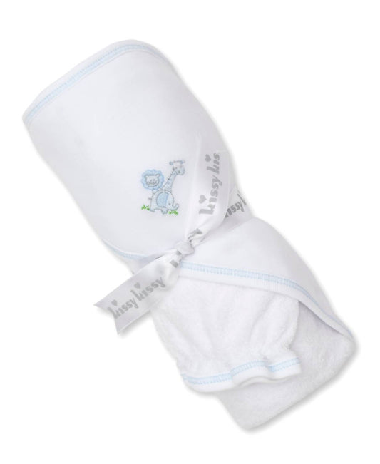 Kissy Kissy - Baby's Gingham Jungle Hooded Towel With Mitt Set