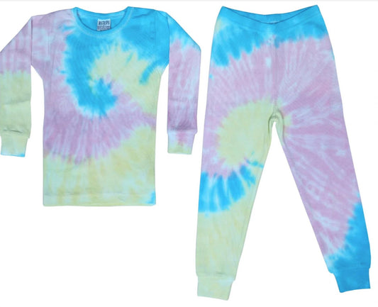 Kids Ella Tie Dye Rib Knit Print Pajama Set