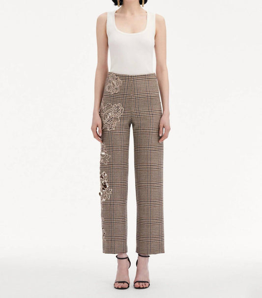 Oscar De La Renta - Peony Guipure Appliqué Plaid Pant