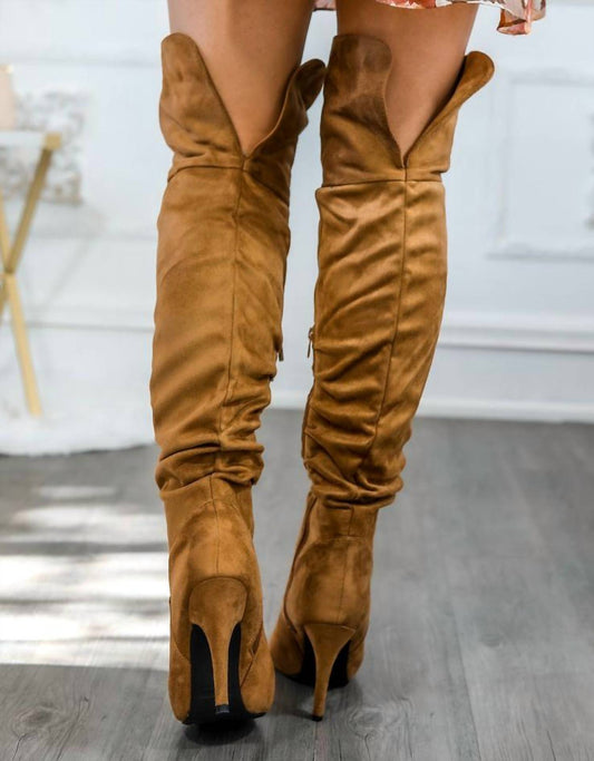 Surelymine - Women's Unmatchable Pointy Slouchy Knee And Thigh High Boots