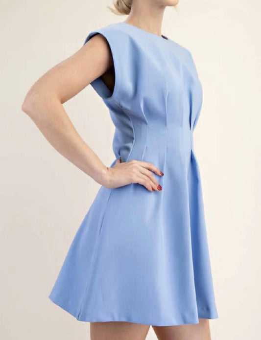 Glam - Round Neck Waist Pleated Mini Dress