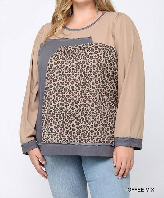 Leopard Color Block Loose Fit Top