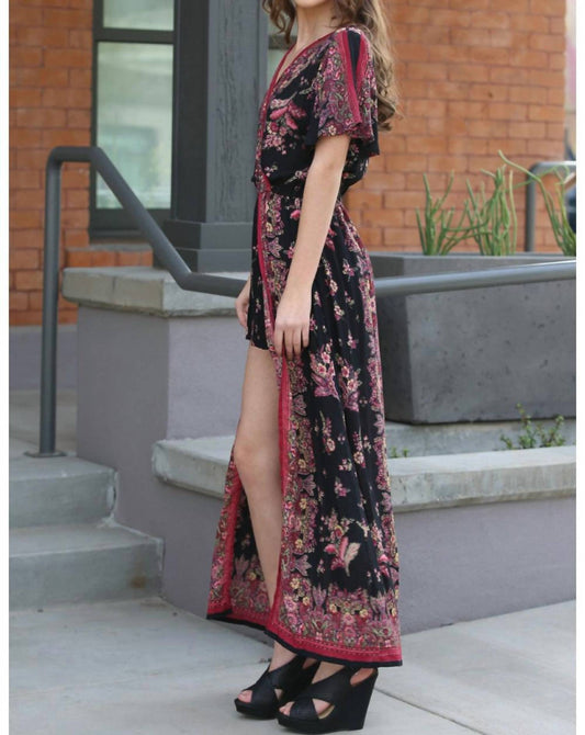 Angie - Border & Floral Print Maxi Romper