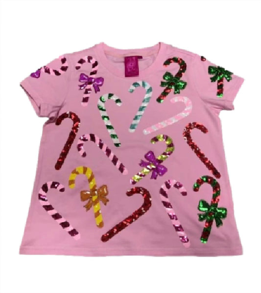 Queen Of Sparkles - Girl's Rainbow Candy Cane Tee