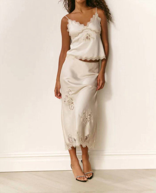 Loveshackfancy - Vivia Satin Lace Midi Skirt